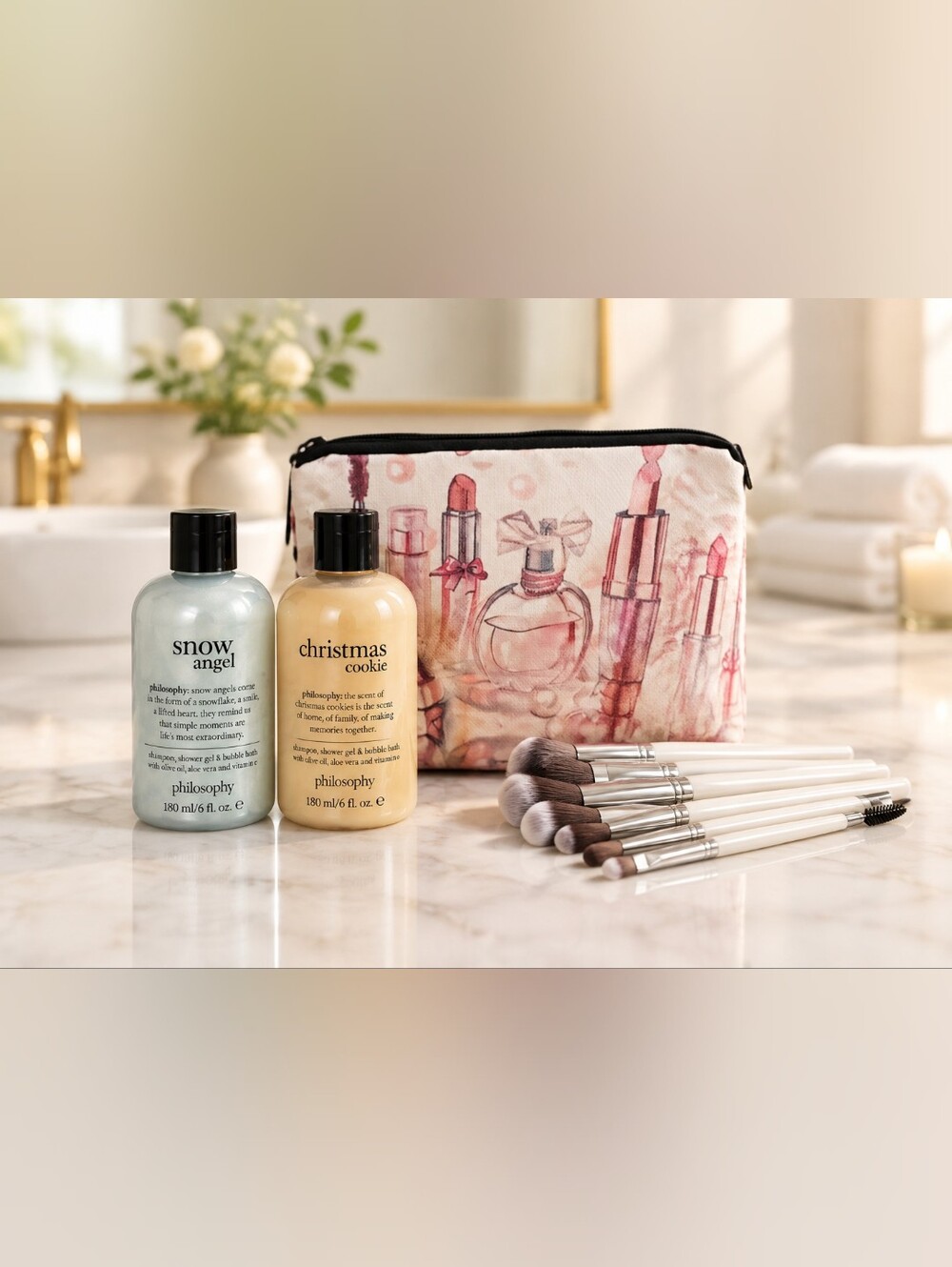 Philosophy Snow Angel Shimmering Silver Bath &Christmas Cookie Body Gel Bundle